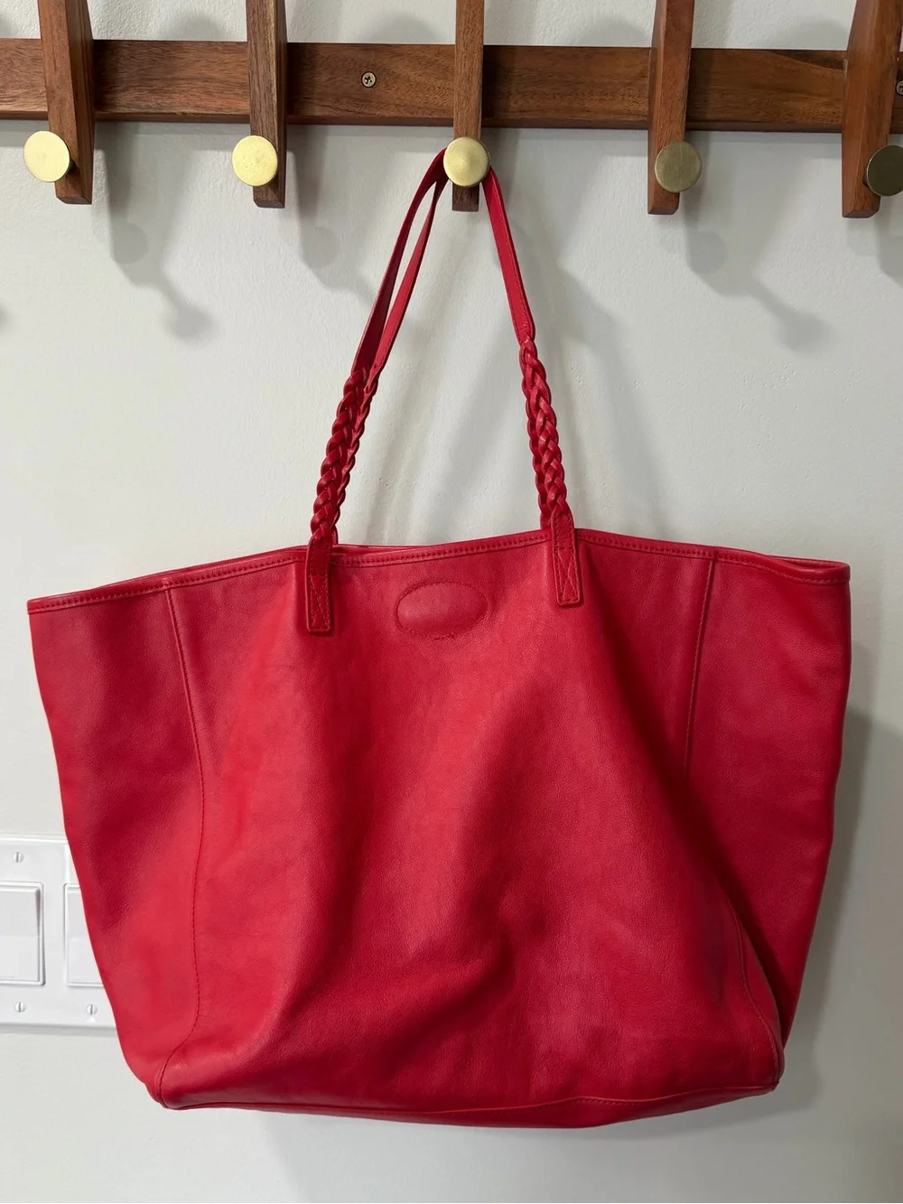 Mulberry Red Leather Tote with Braided Straps